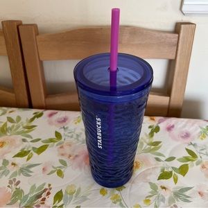 Starbucks Summer 2021 Blue Textured Glass Tumbler with Pink Straw 18 oz